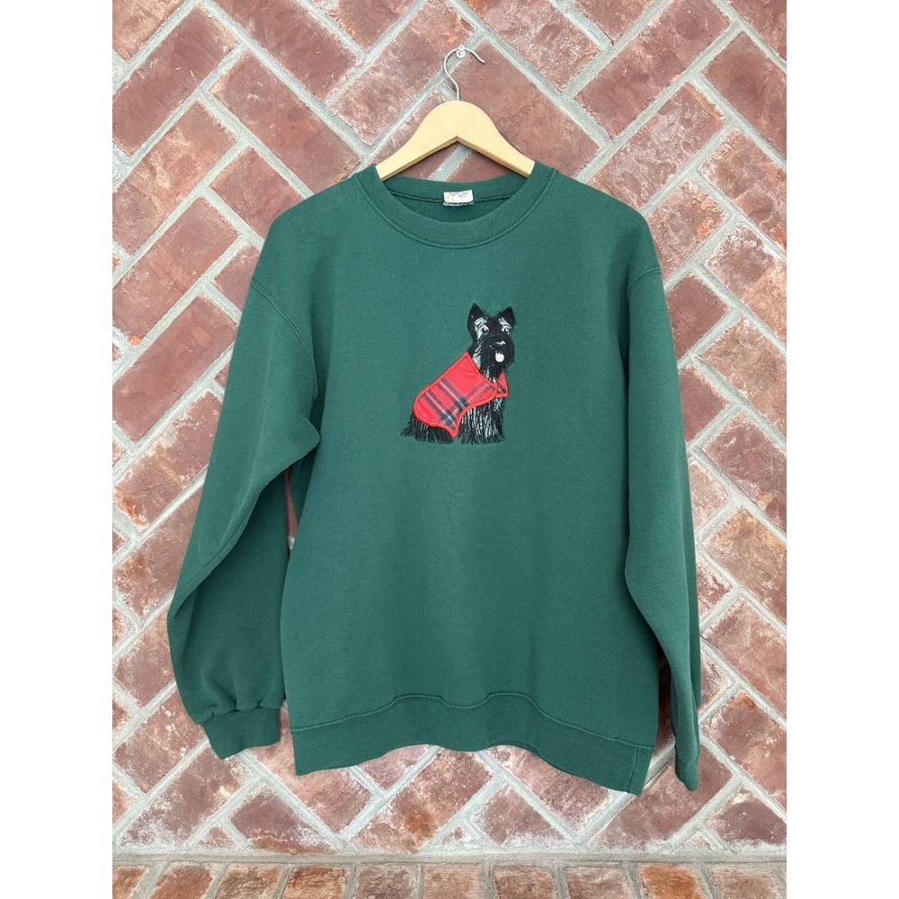 Peanut Butter & Jelly Sweatshirt Womens L‎ Green Scottie Dog Plaid Vintage USA